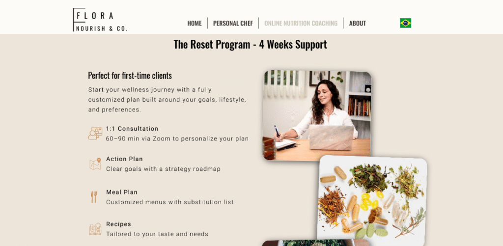 Collage style layout for Flora Nourish & co